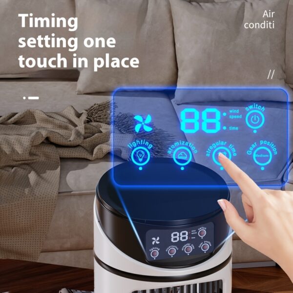 3-in-1 Portable USB Powered Humidifier with Cool Fan, Humidifying Mist, Timer, Adjustable Grille, with Ambient Light Perfect for Home, Outdoor, Office, Modern Cylindrical Cooler Fashionable, Portable Cool Fan