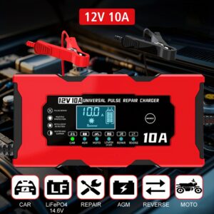Iron Lithium Charger Intelligent Battery Charging with 12V 10A US Plug, Digital LCD Display and Pulse Repair