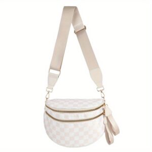 Women&Apos;S Adjustable Crossbody Bum Bag with Removable Strap - Spacious Geometric Pattern Shoulder Bag, Zipper Closure & Polyester Lining, Casual Everyday Handbag for Women (Black/White/Beige), Crossbody Purse, Quality Craftsmanship