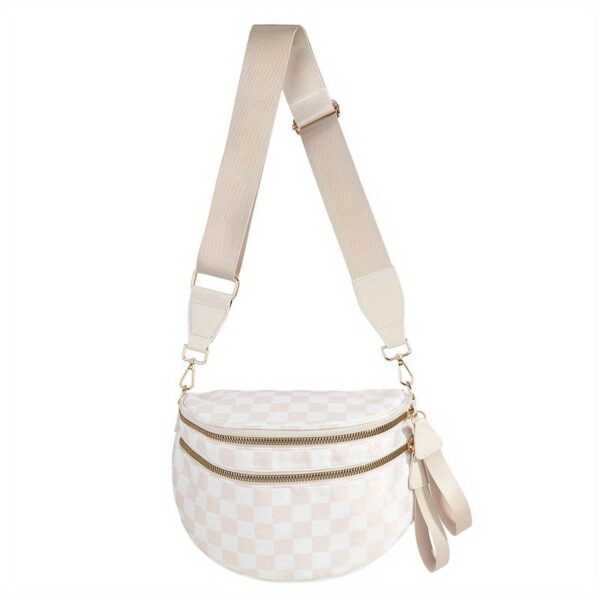 Women&Apos;S Adjustable Crossbody Bum Bag with Removable Strap - Spacious Geometric Pattern Shoulder Bag, Zipper Closure & Polyester Lining, Casual Everyday Handbag for Women (Black/White/Beige), Crossbody Purse, Quality Craftsmanship