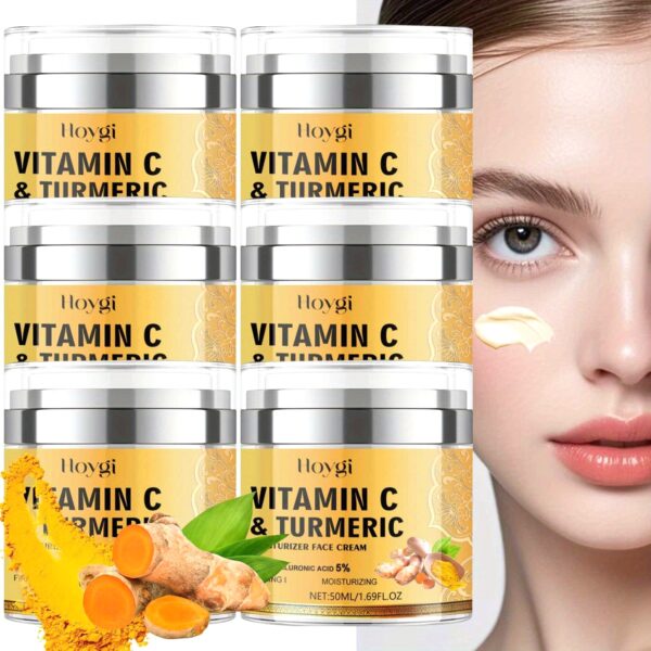 6pcs Turmeric Collagen Face Cream, Mild in Composition, Rich in Hyaluronic Acid, Hydrolyzed Collagen and Turmeric, Nourishes, Moisturizes and Tightens The Light Beige, Facial Care Face Cream, Suitable for All Light Beige Types