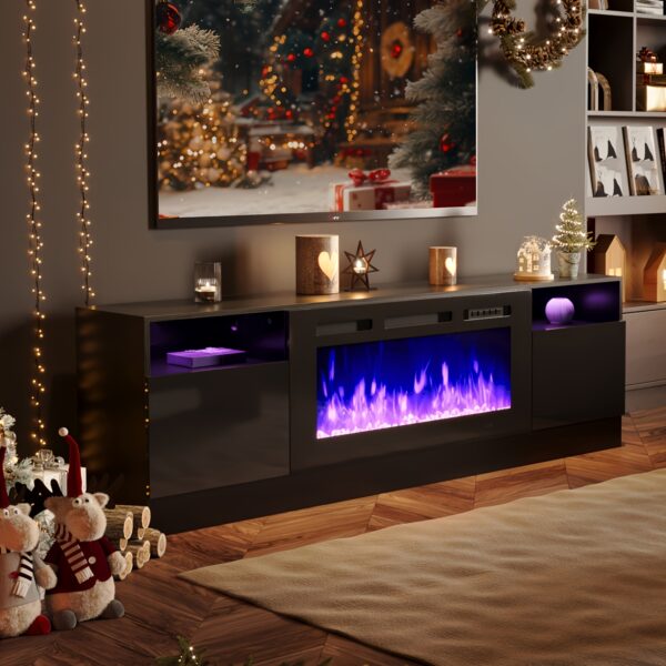Sonegra Fireplace TV Stand with 36" Electric Fireplace, LED Entertainment Center, Modern Wood Texture for TVs Up to 80", Black