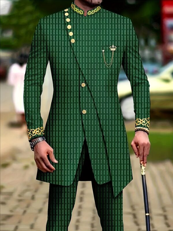 Men'S Casual Long-sleeved Two-piece Suit Mid-length Top And Trousers