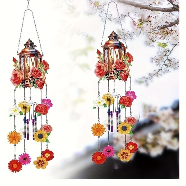 01e661cb-55a7-457e-ba88-0412bd013c0c.jpg DIY 1pc 5D Diamond Wind Chime Set - Retro Lantern and Flower Pendant Design, Double sided Acrylic Handicraft Set, Suitable for Home Decoration and Sun Catcher