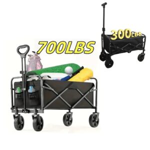 300/700 LBS, Upgraded 360° All-Terrain Heavy-Duty Folding Sports Transport Cart with Adjustable Handle and Cup Holder, Suitable for Camping, Beach Trips, Family Picnics, Gardening, and More - Gift Packaging