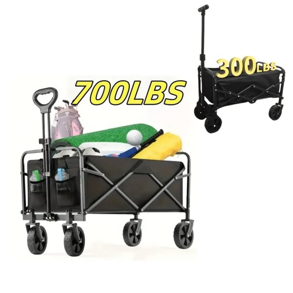 300/700 LBS, Upgraded 360° All-Terrain Heavy-Duty Folding Sports Transport Cart with Adjustable Handle and Cup Holder, Suitable for Camping, Beach Trips, Family Picnics, Gardening, and More - Gift Packaging