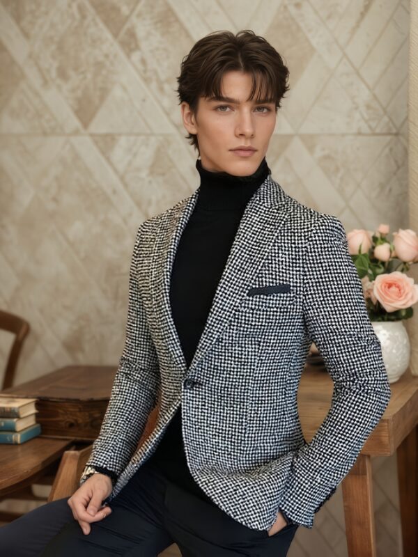 1pc Men'S Print Imitation Houndstooth Blazer - Lightweight Business Casual Suit with Lapel Collar, Regular Fit for Office, Dinner Parties & Formal Events