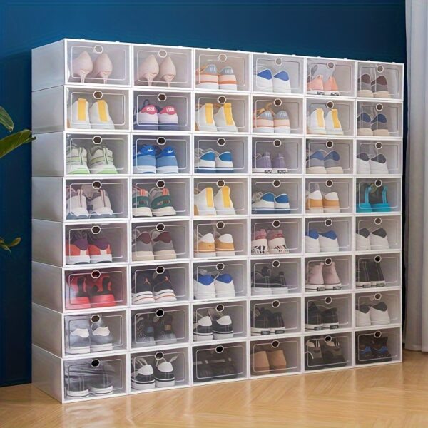 12pcs Transparent Shoe Storage Boxes - Space-Saving, Dustproof, Foldable Shoe Organizer with Clear Dividers for Sneakers, Flats, and Boots - Ideal for Home, Dorm, Bedroom, and Entryway Organization, Shoe Storage Organizer