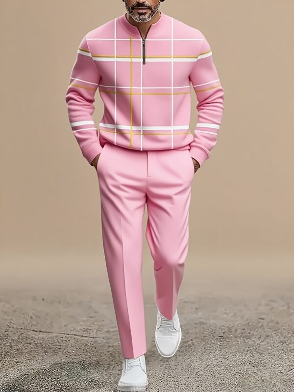 02da2286-33b4-42e5-a2c6-b8d770e2cf2c.jpg Men'S Lightweight Business Casual Sportswear | Plaid Top, Half Zipper | | Suitable for City Commuting, Office Leisure And Polished Comfort - Men'S Holiday Gifts Are Preferred for Parties, Parties And Other Scenes, Plus Size