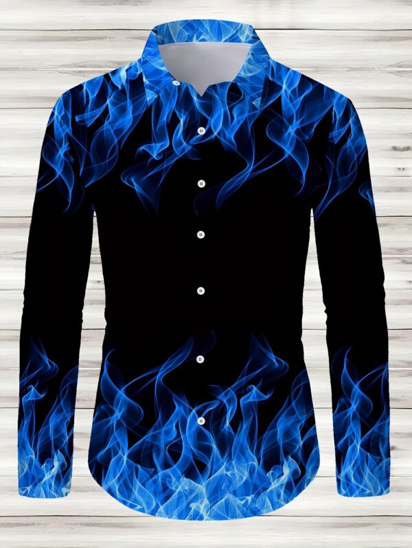 [Polyester | Casual] Polyester Men's Fashion Dress Shirt | Casual, Long Sleeve, Lapel Collar, Spring/Fall, Random Print, Slight Stretch, 120g/m², Regular Fit, Universal for Going Out