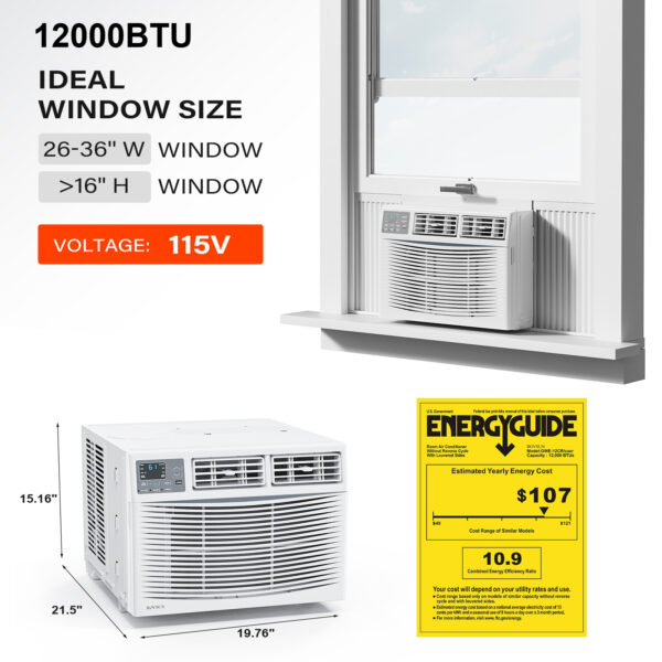 Window Air Conditioner, Window AC Units with Mechanical Controls & Easy Install Kit, 115V or 230V, ideal for bedrooms, living rooms, offices, small apartments, hotels, White
