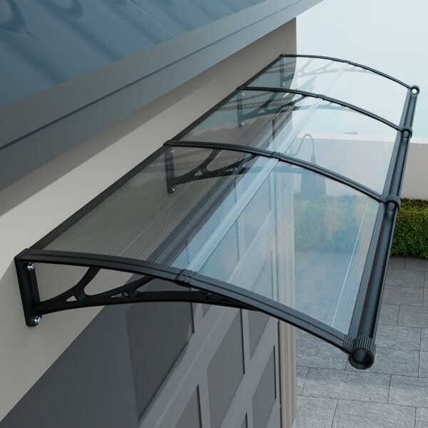 Transparent Polycarbonate Awning for Windows Doors Garage Roofs - Sun, Rain & UV Protection with Large Gutters, Easy DIY Installation, Black ABS Brackets, Expandable Design (32/40/60/80/120 Inch), Outdoor Weatherproofing, Sleek Roof Extension, Durable Brackets Support