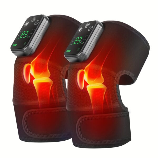 Cordless knee massager, Knee Massager with Heat, three-in-one vibration massage heating pad for knees, shoulders and elbows, combined with air pressure and heat compress function, temperature and strength three-level adjustable, adjustable size, wireless design, move as you like, Christmas, Thanksgiving, birthday gift, the best gift for family and friends