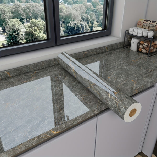 04c78ec9-daf2-4458-902d-5eb66490aff7.jpg Peel & Stick Marble Wallpaper Wall Stickers- Heat/Oil Resistant Vinyl Contact Paper, Self-Adhesive Backsplash Film for Kitchen Countertops & Bathroom Walls, Waterproof Removable DIY Upgrade (31.5x197in, Luxury Faux Stone)