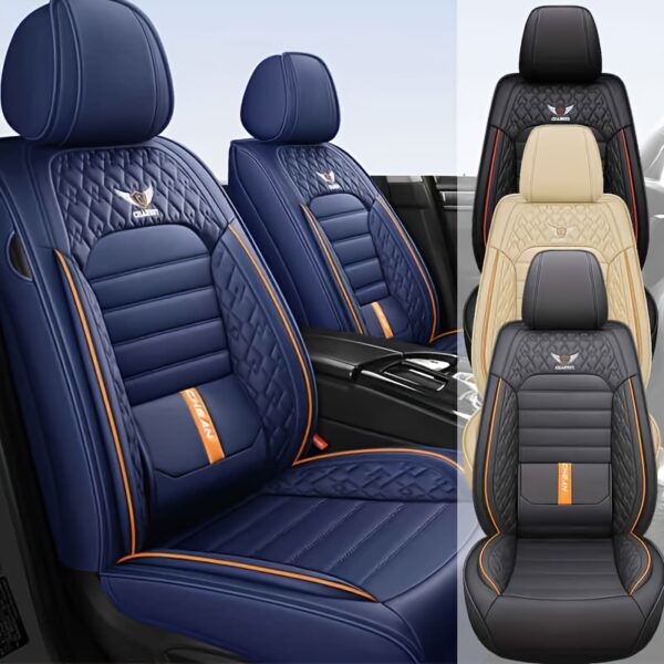 5pcs Full Seat Breathable Napa Leather Car Seat Cushion Covers For 5 Seats Front &Rear Cushion-Fitted, Ergonomic Design With Fixed Lumbar Support, High Quality Waterproof Scratch Resistant, All Seasons - Luxury Car Seat Covers For Sedans And SUVs