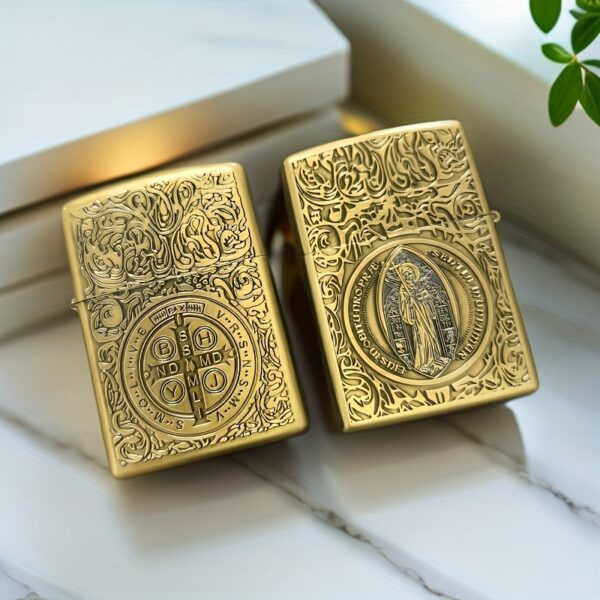 1pc Double-Sided Medieval-Style Relief Lighter Shell with Ornate Knight & Chalice Design - Smooth Touch Ignition, Durable Metal-Like Construction, Compatible with Standard Lighters - Ideal Replacement Accessory for Men's Fashion & Historical Enthusiasts (No Lining, Safe Operation)