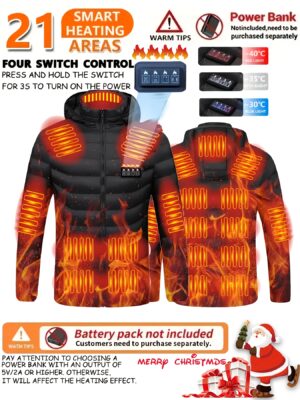 053eb7d6-f703-454a-8a1d-662cb0f6f401.jpg Men'S & Women'S Heated Jacket with 21-Zone Heating System, USB-Powered Heating Clothes for Extreme Cold, Windproof Winter Coat with Zipper Closure - Ideal for Skiing, Cycling, Outdoor Activities - Compatible with Power Banks (USB-Powered, Polyester Insulation) - Ideal for -10°C to -20°C (-14°F to -68°F) - Power Bank Not Included, Cold Weather Gear, Sleek Outerwear, Highperformance Fabric, Active Lifestyle