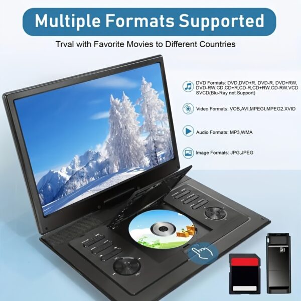 17.9" Portable DVD Player With 15.6" Large HD Screen, 4-6 Hours Rechargeable Battery, Dual Speakers, Region Free, Remote Control, Supports Multiple Disc Formats, USB/SD, Black