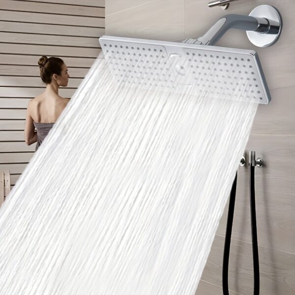 05798405-e400-48c8-b71e-7f23fe658b6b.jpg 1pc Luxe High-Pressure Rectangle Shower Head, Wall Mount Rain Setting, Polished ABS Plastic, No Electricity Needed, Modern Bathroom Accessory for Enhanced Showering Experience