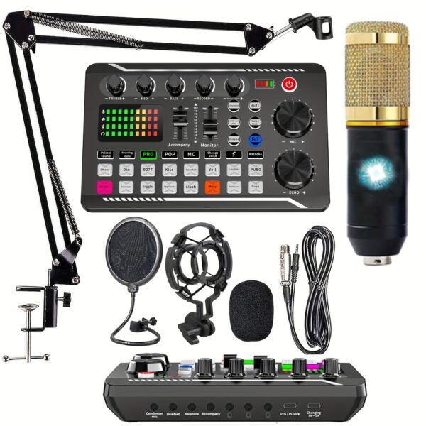 All-in-One Podcast Equipment Bundle with Studio Condenser Microphone, USB Rechargeable Audio Interface for Recording, Singing, Streaming, Gaming, PC, YouTube, TikTok - Pro Audio Mixer, Battery, 36V or Below, USB Charging, Recording Equipment | Modern Audio Interface | USB Rechargeable Microphone, Podcasting Equipment