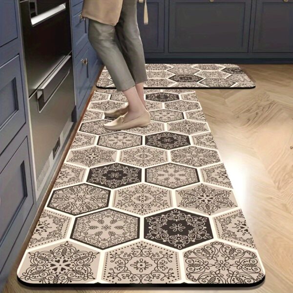 1pc Elegant Hexagonal Pattern Kitchen Mat - Non-Slip, Ultra-Absorbent, Quick-Dry Floor Mat for Bathroom, Living Room, Hotel - Machine Washable Polyester, Hotel Bathroom Mat|Elegant Floor Mat|Rubber Backing Mat, Bathroom Floor Mat