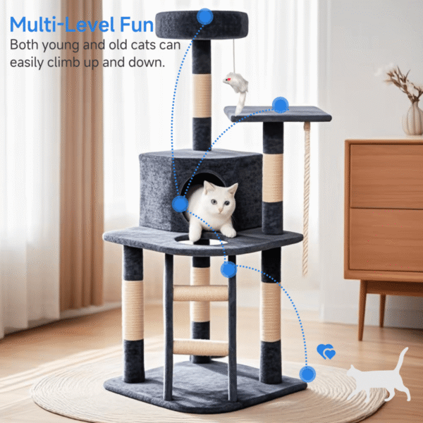 18"/46"/49" Compact Cat Tree Kitty Tower Kitten Condo House Furniture with Toys and Ladder for Indoor Cats