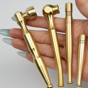 Tobacco Use Dual Purpose Vintage4/2pcs Smoking Pipe Brass Long Pipe And Short Pocket Mouthpiece with Filter, Classic Golden Appearance, Excellent Gift Choice, Smoking Accessory, Timeless Style, Elegant Appearance, Premium Finish, Highquality Metal, Vintage Lovers, Smoking Hobbyists