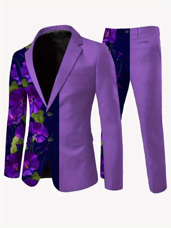 Purple Floral Men's Suit Casual High-end Iron-free Label Code Suit and Trousers