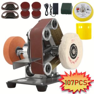 107pcs 3-in-1 Mini Belt Sanding Machines -30 Models Sanding Machines, Electric Desktop Sanding Machines, 7 Adjustable Speed Slow Polishing Machines, Sanding Machines, Suitable for DIY Metal And Wooden Crafts, Tools, And Cutting Tools (with Kit)