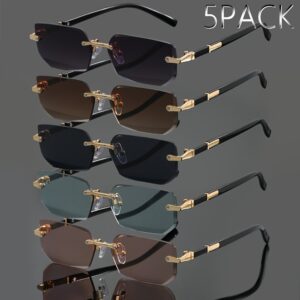 5pcs set of frameless metal fashion glasses for men and women, classic retro trend glasses suitable for summer parties, casual street photography, and holiday gifts, Festival Eyewear, Party Accessories, Stylish Frames, Classic Design, Durable Eyewear, Highquality Lenses, Multipack Glasses, Decorative Eyewear, Fashion Enthusiasts, Partygoers