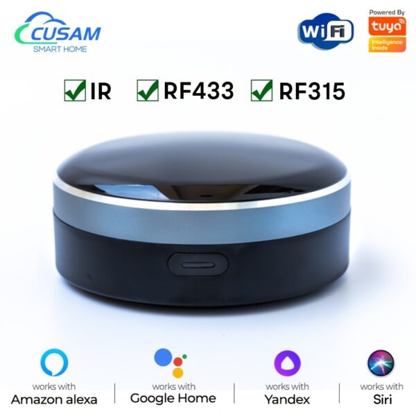 WiFi IR+RF Smart Remote Control Hub & Controllers - 433/315MHz All-in-One Wireless Smart Device with App & Voice Control, Compatible with  Alexa,  Home, Yandex, Siri, Tuya Smart & Smart Life,, Works with Air Conditioner, TV, Curtains, Lighting, Projector, Roller Shutters, DVD Players, and More - Multi-Protocol Support (IR/RF/Wireless/)