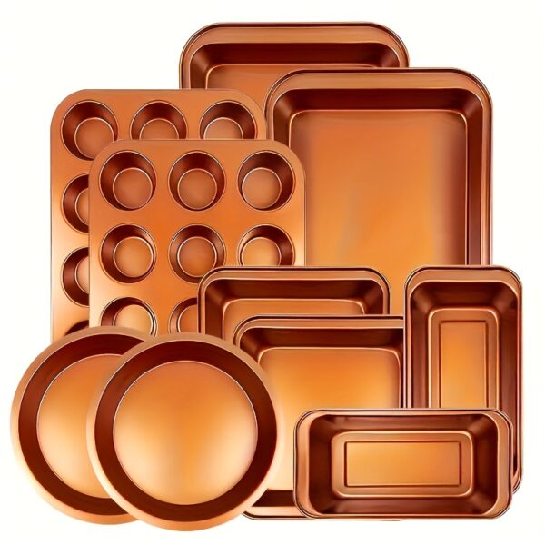 080f48dd-515b-428b-95a2-28067dc61ae6.jpg 5-10pcs Non-Stick Bakeware Set, Round Cake Pan and Square Loaf & Muffin Tins with Roasting Dish – Oven Safe, Easy to Clean, Dishwasher Friendly