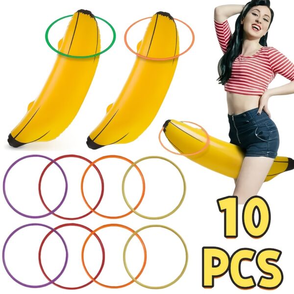 10pcs ring cast and inflatable banana playset, including 8 rings and 2 inflatable bananas, perfect for bachelorette parties, bachelorette parties, and bridal parties Indoor and outdoor party games
