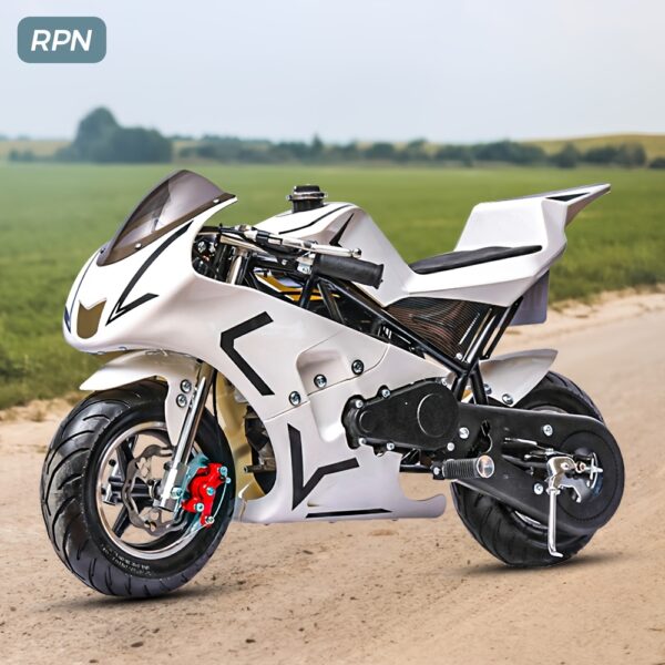 08f500cf-b55b-405e-9b24-263740a8c567.jpg RPN GPB03 50cc 2-Stroke Gas-Powered Pocket Rocket Mini Bike - 20 MPH Off-Road Motorcycle with Dual Disc Brakes, 165 LB Capacity, Red/Black Racing Design & Realistic Riding Experience for Adults, Adventurous Riding, Sporty Appearance, Robust Construction, Highspeed Pocketrocket, Sturdy Build, Outdoor Adventurers