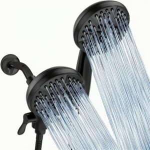 One-Touch Dual 2-in-1 Shower System with Rainfall Shower Head & 5-Mode Handheld Shower - Wall/Ceiling/Mounted, Durable Plastic, No Electricity Needed, Black Finish for Modern Bathrooms, Shower Accessories