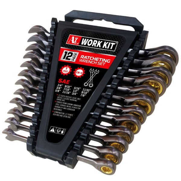 12/24pcs Ratcheting Wrench Master Set, SAE Wrench Set, Ratchet Wrench Set Metric and Standard, Combination Wrench Sets Black Nickel Coated,CR-V Steel