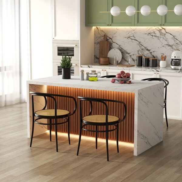 Elegant 63" Modern Marble Stripe Dining Table for 4-6 People, White with Dark Brown Accents and Grille Design, Ideal for Home, Office, Living Room - Easy Assembly, Living Room Table