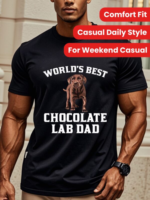 World's Best Chocolate Lab Dad Dog Owner Graphic T-Shirt, Dad Birthday Gifts From Daughter Wife, Outdoor Activities, Weekend Casual, Comfort Fit Crew Neck T-Shirt, Casual Daily Style, Moisture - Wicking, Casual Summer Tee, Going Out