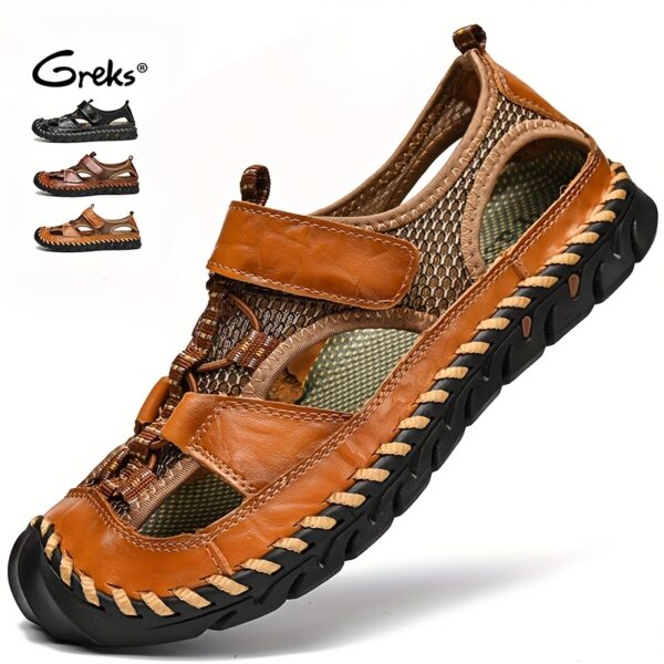 GREKS Men'S Sandals, Summer Fisherman Beach Shoes Closed Toe Sandals For Men Handmade Breathable Water Sandals Outdoor Non Slip Walking Shoes Anti Collision Comfort Hiking Athletic Slides Sandals For Men