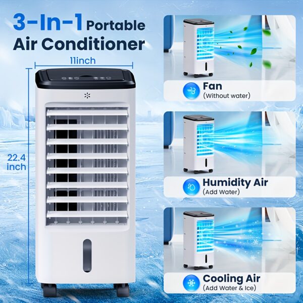 0abbcf20-2d07-42ca-9192-134e536fdeff.jpg Portable Windowless Air Conditioners With Remote, 3-in-1 Swamp Cooler With 4 Ice Packs, 3 Speeds 3 Modes, Evaporative Air Cooler, 120°Oscillation, 12H Timer, Cooling Fan For Bedroom, Home, Office