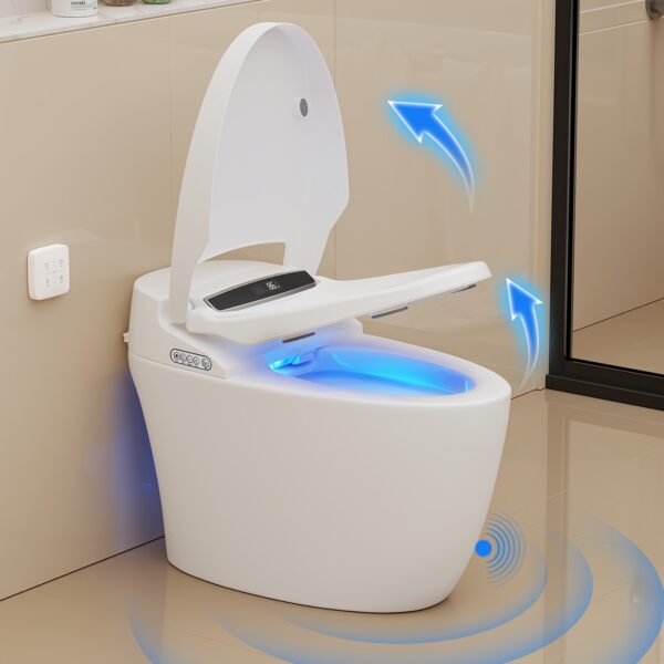Smart Toilets Are A Must-have! Bathroom Accessories, Four Flushing Methods, Seat Temperature Display, Heating, With Blue Mood Light, Angle Valve Suitable For 1/2 Threaded Copper Tubes
