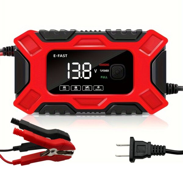 12V 6A Smart Battery Charger - Automatic Pulse Repair for Cars, Trucks, Motorcycles & Lawn Mowers, AGM/Gel/Lead Acid Compatible