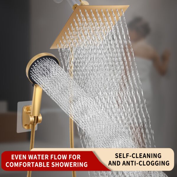 [High-Pressure Luxury Shower] 5pcs Luxury Golden Shower Head with Handheld Combo - High-Pressure Square Rainfall Head, Handheld Showerhead with 5 Spray Modes, Stainless Steel - 59" Extra Long Hose, Golden, G1/2 Fit, Bathroom Upgrade, Sleek Bathroom Fixture, Premium Finish, Spa Experience, Home Renovation
