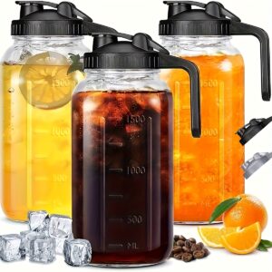 0ba84b0a-05c8-4a74-bfa5-0de8e6dc9a5e.jpg 3pcs Thickened Glass Cold Water Bottle (Black/Gray), 64oz Mason Cold Brew Bottle with Sealed Leak-proof Lid, Made Of Lead-Free Glass, Breastmilk Jug, Refrigerator Keeping, Coffee, Family Gathering Water Bottle (2/3pcs)