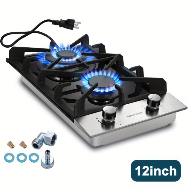 0ce697e6e14d49a2aa0fe677fb244abe-goods.jpeg 12 Inch 2-Burner Gas Cooktop with Thermocouple Protection, LPG/NG Dual Fuel, Built-in Tempered Glass Stove for Apartment, Indoor, RV - 120V, US Plug, Indoor Cooking Appliance, Modern Kitchen Appliance, Durable Kitchenware