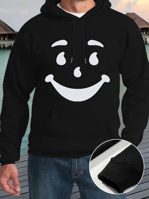 Men's Casual Hoodie with Geometric Smile Design - Soft Polyester, Stretch Fabric, Hooded Pullover for Fall & Winter