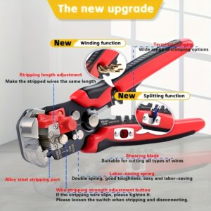 [Professional Wire Stripper] Yookey Professional Electrician Wire Stripper - 24-10AWG Range, Multi-Functional Cable Crimping Tool with Anti-Slip Grip, Quick Stripping & Cutting, Ergonomic Red & Black Design for Home Renovation, Appliance Repair, Automotive Maintenance, Wire Stripping Tool, Electrician Essentials, Sleek Hand Tool, Durable Construction, Voltage Tester, Electricians