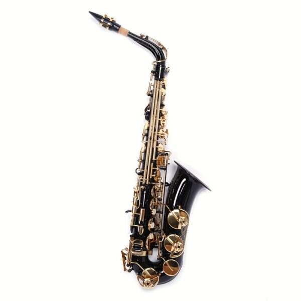 Be Brass Carving Pattern Pearl White Shell Button Saxophone with Strap Black