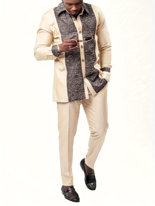 2025 new traditional Men's suit luxury gentleman shirt suit casual travel banquet Men's two-piece set fashion Men's suit Men's suit two-piece set long-sleeved ethnic style tops and pants full set luxury Men's casual suit