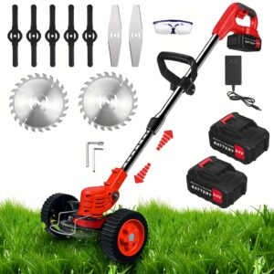 0e5ff6b0-1587-46c5-87d8-233f09c40f9c.jpg Cordless Weed Wacker Brush Cutter Weed Trimmer 24v Battery-Powered Lightweight Electric Weed Wacker Grass Trimmer with 2 Batteries, 3 Types Blades & Auxiliary Wheel - High Efficiency Yard & Garden Tool for Weed Cutting & Lawn Maintenance